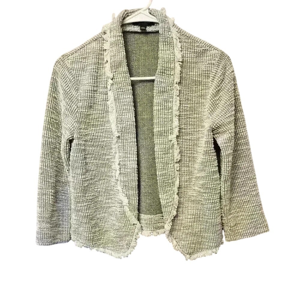 Express Women's Sweater Jacket Long Sleeve Fringe Embellished Hems Small Petite‎